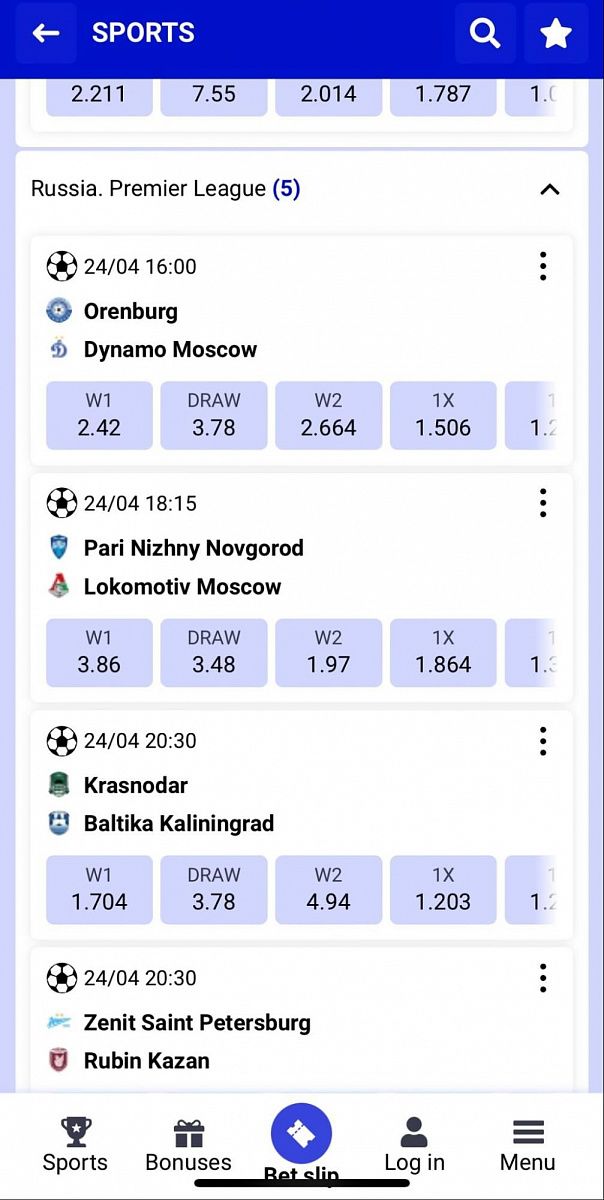 Interface of Paripesa betting mobile version Tanzania 