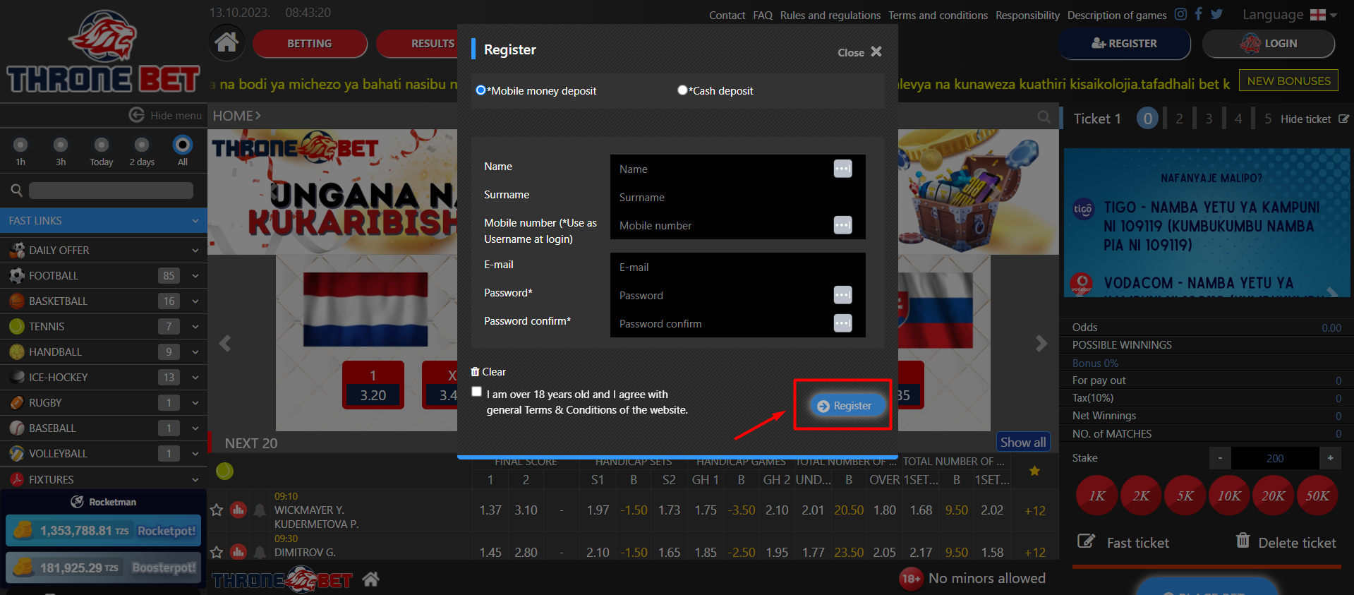 Throne Bet Registration