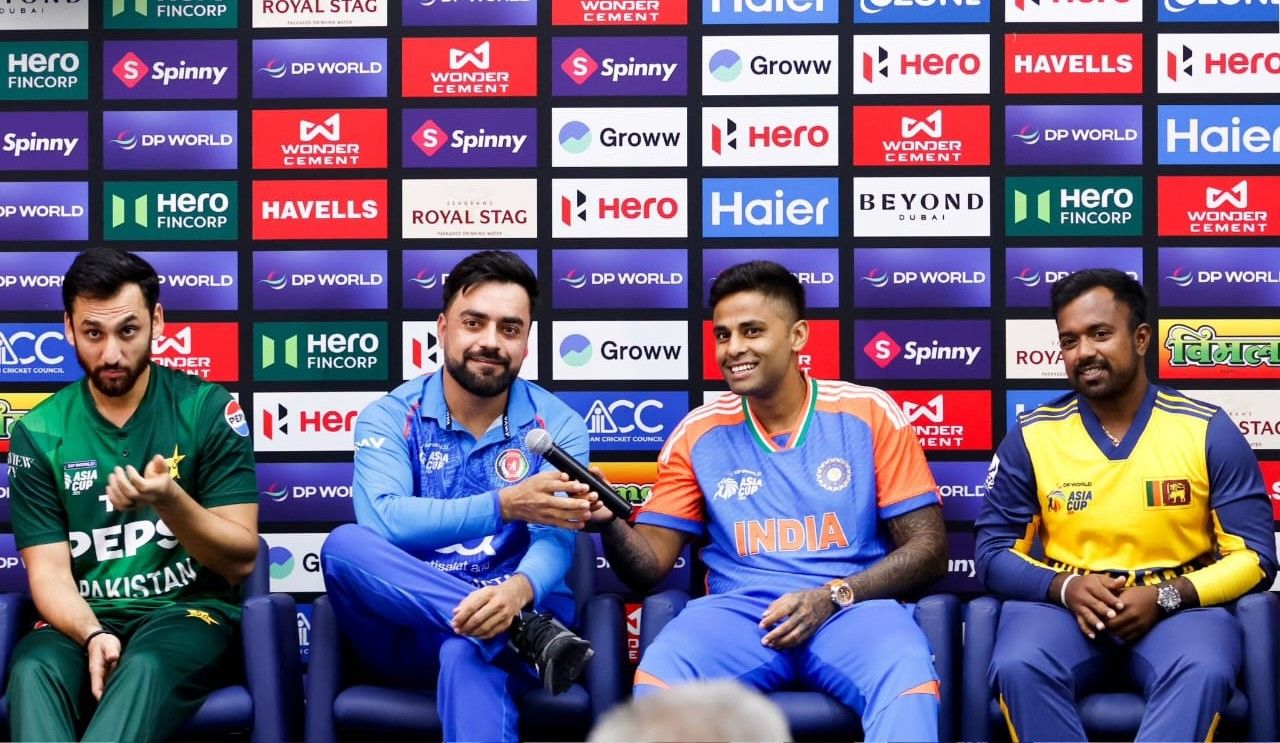 SPEAKING THEIR MIND: (L-R) Pakistan captain Salman Agha, Afghanistan captain Rashid Khan, India’s captain Surya Kumar Yadhav and Sri Lanka captain Charith Asalanka. @ACC