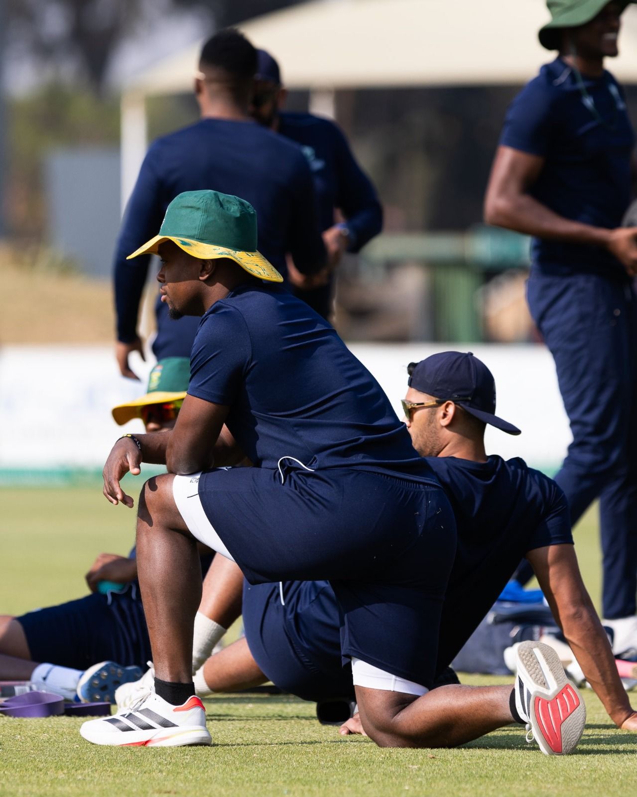 South Africa players at a practice session on the eve of the first ODI in Leeds on Monday. @ Proteas Men