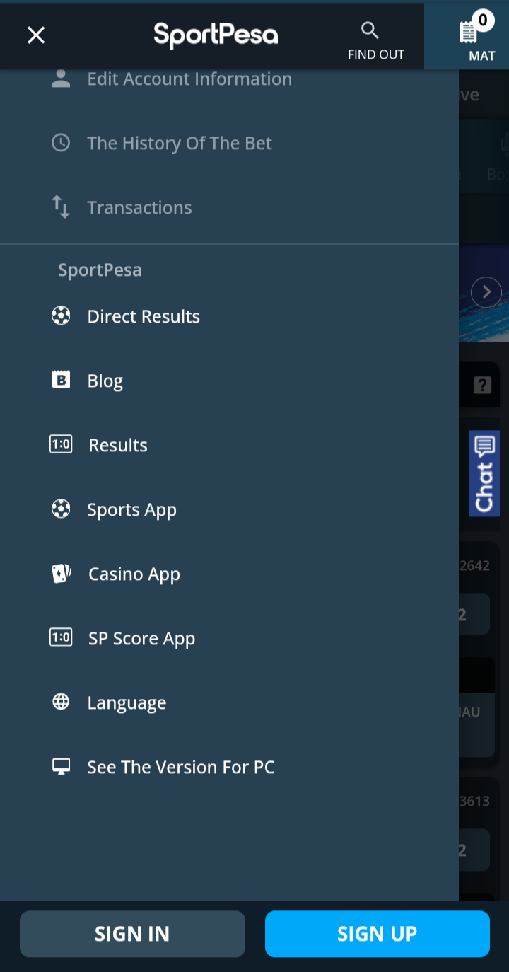 SportPesa mobile version