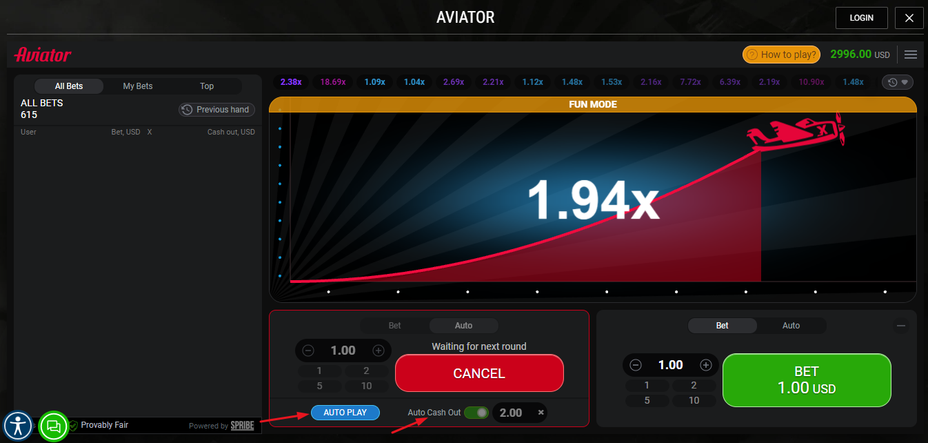 Image showing some of the features on the Aviator game at Meridianbet such as multiplayer, auto cashout and others