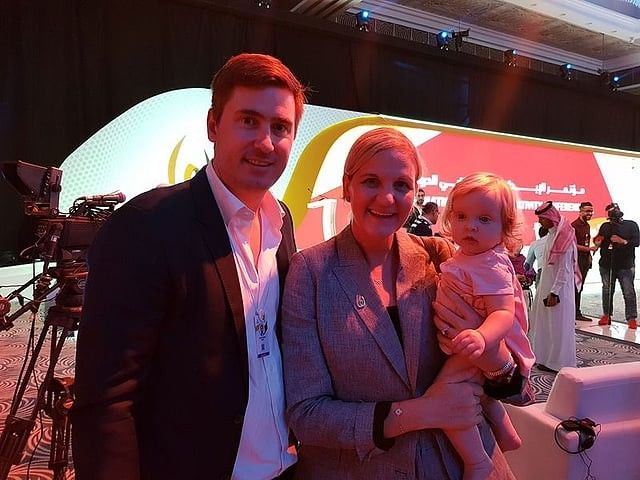 File photo of Kirsty Coventry along with her husband Tyrone Seward and daughter. @Gautam Bhattacharyya File photo of Kirsty Coventry along with her husband Tyrone Seward and daughter. @Gautam Bhattacharyya