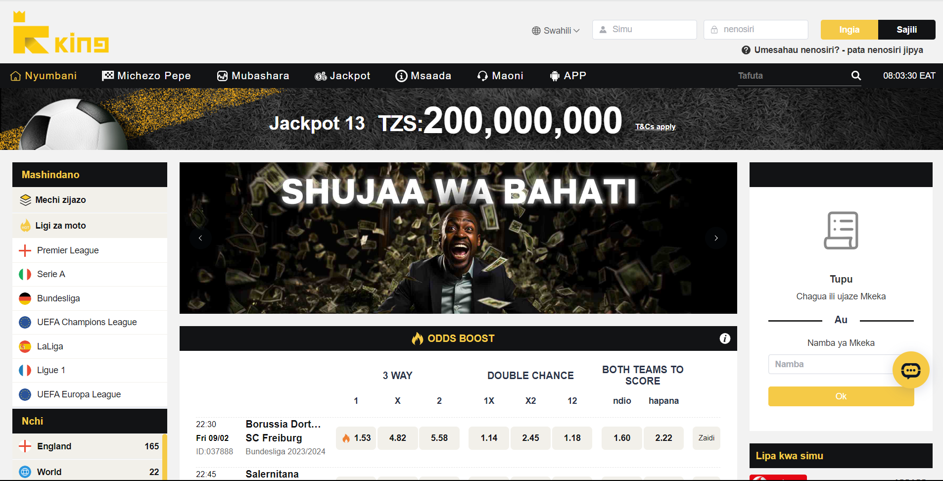Kingbet Sign-in page image An image of the Kingbet Log in page
