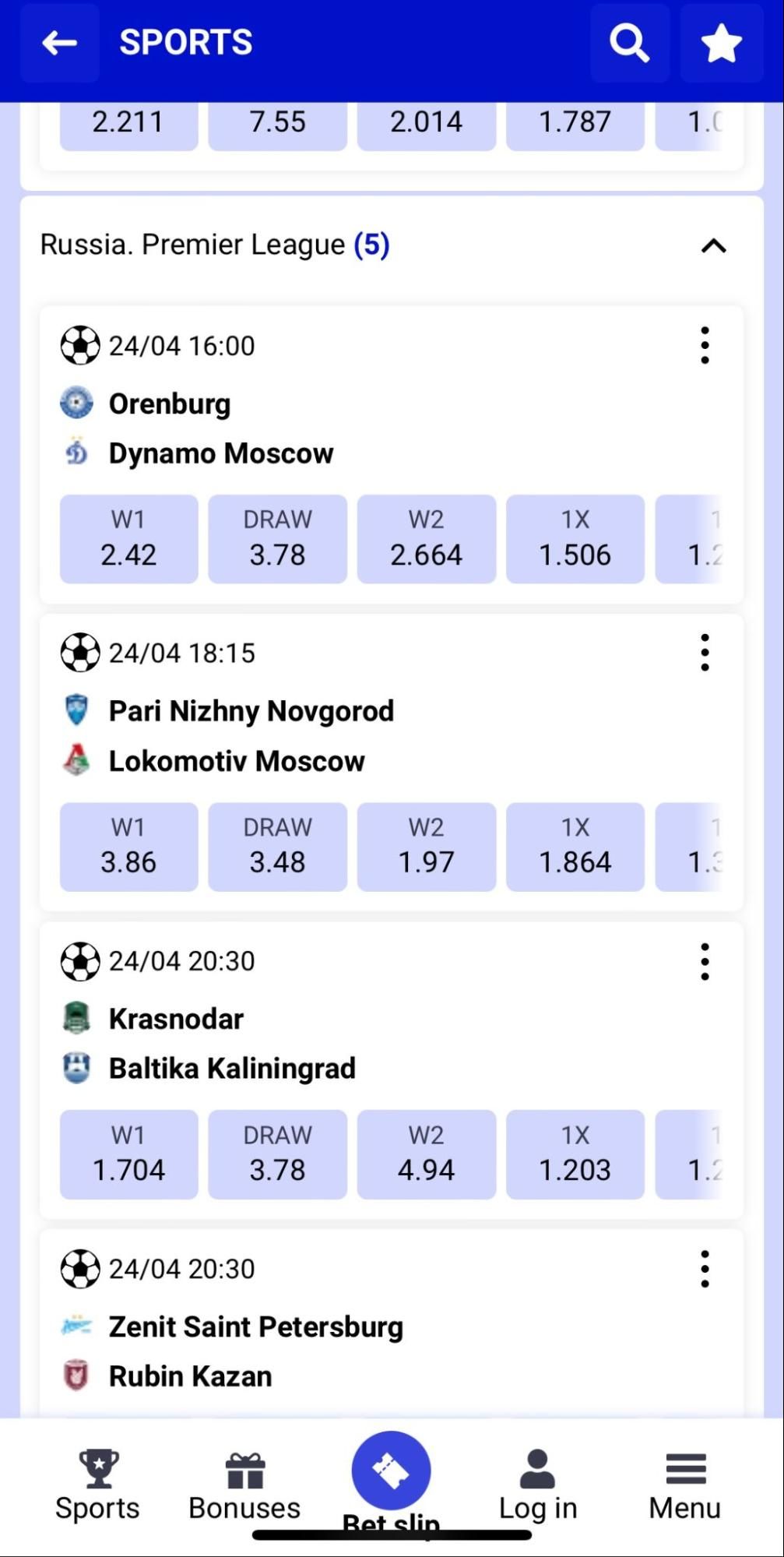 Interface of Paripesa betting mobile version Tanzania 