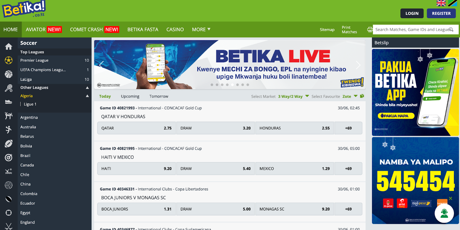 Picture showing the Betika Tanzania HomePage