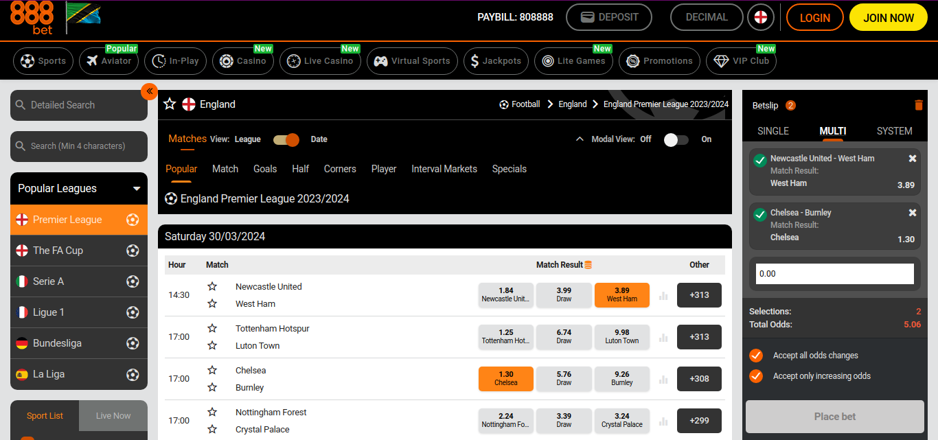 888bet TZ odds