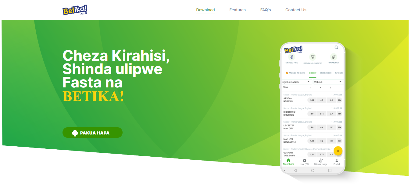 Image shows Betika mobile app download page