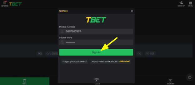 Image showing Tbet login page