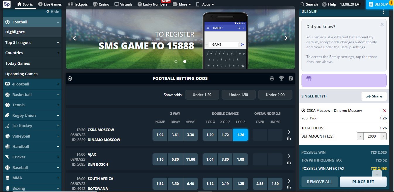 Sportpesa bet placement