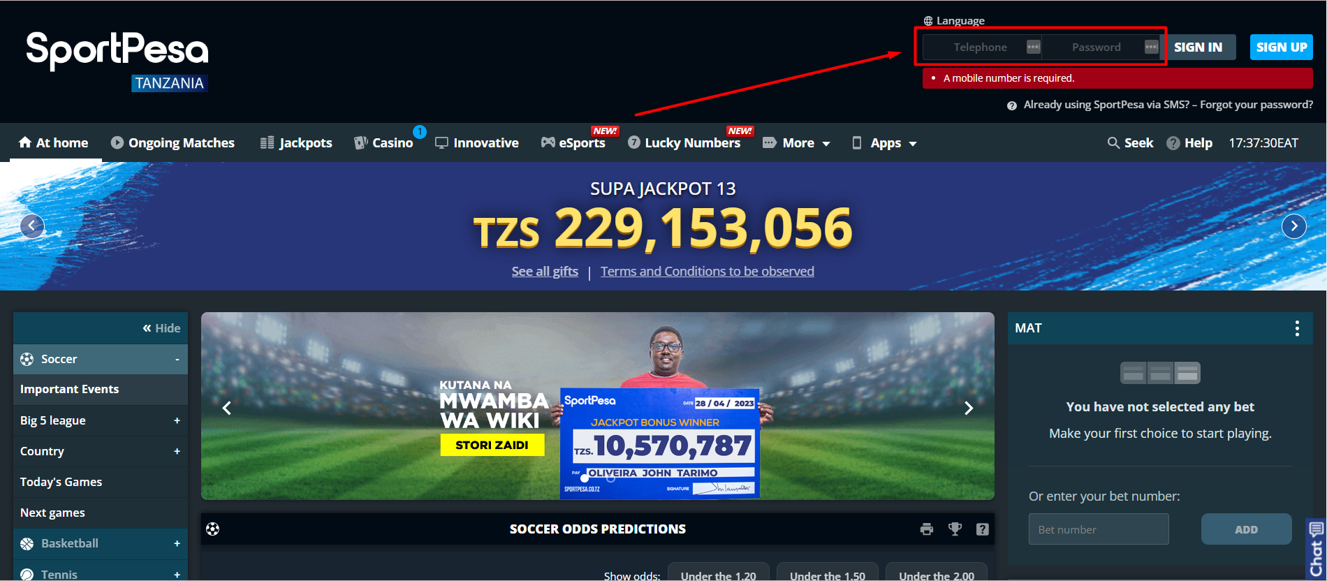 SportPesa Login SpotPesa Sign in