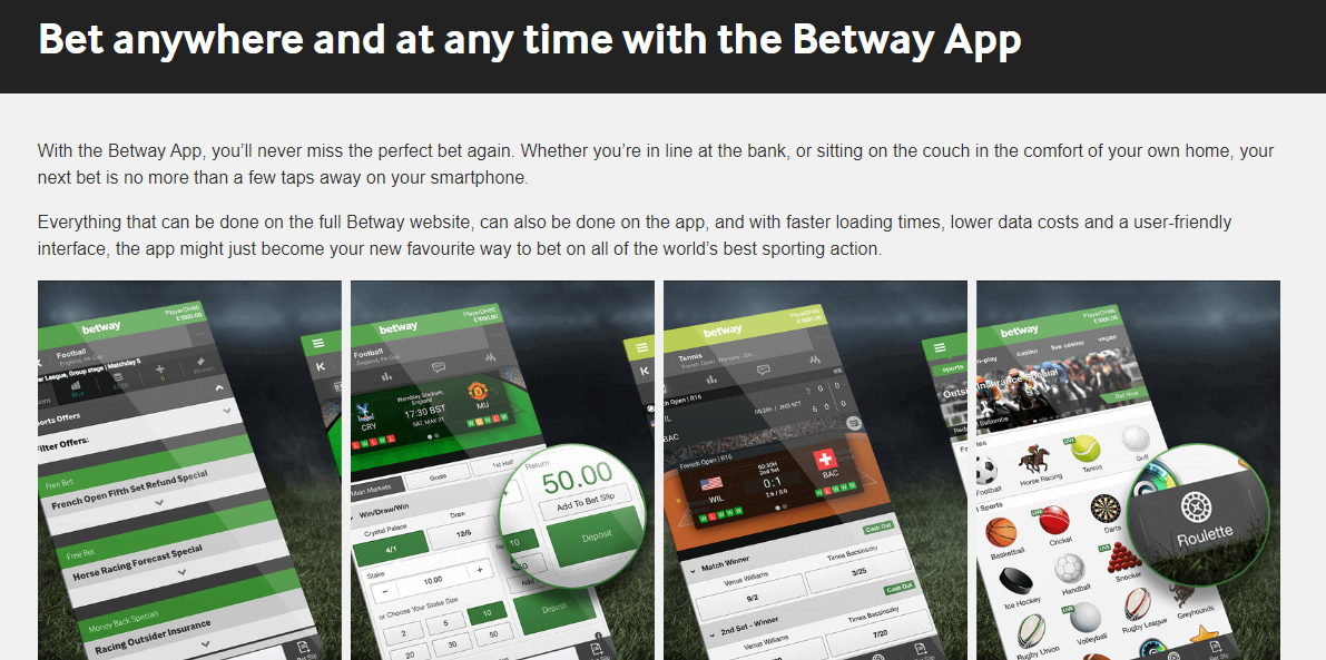 Image shows Betway Tanzania mobile app download page