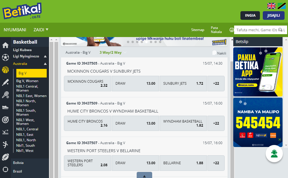 Betika Tanzania Basketball Page An image of Betika Tanzania Basketball Page