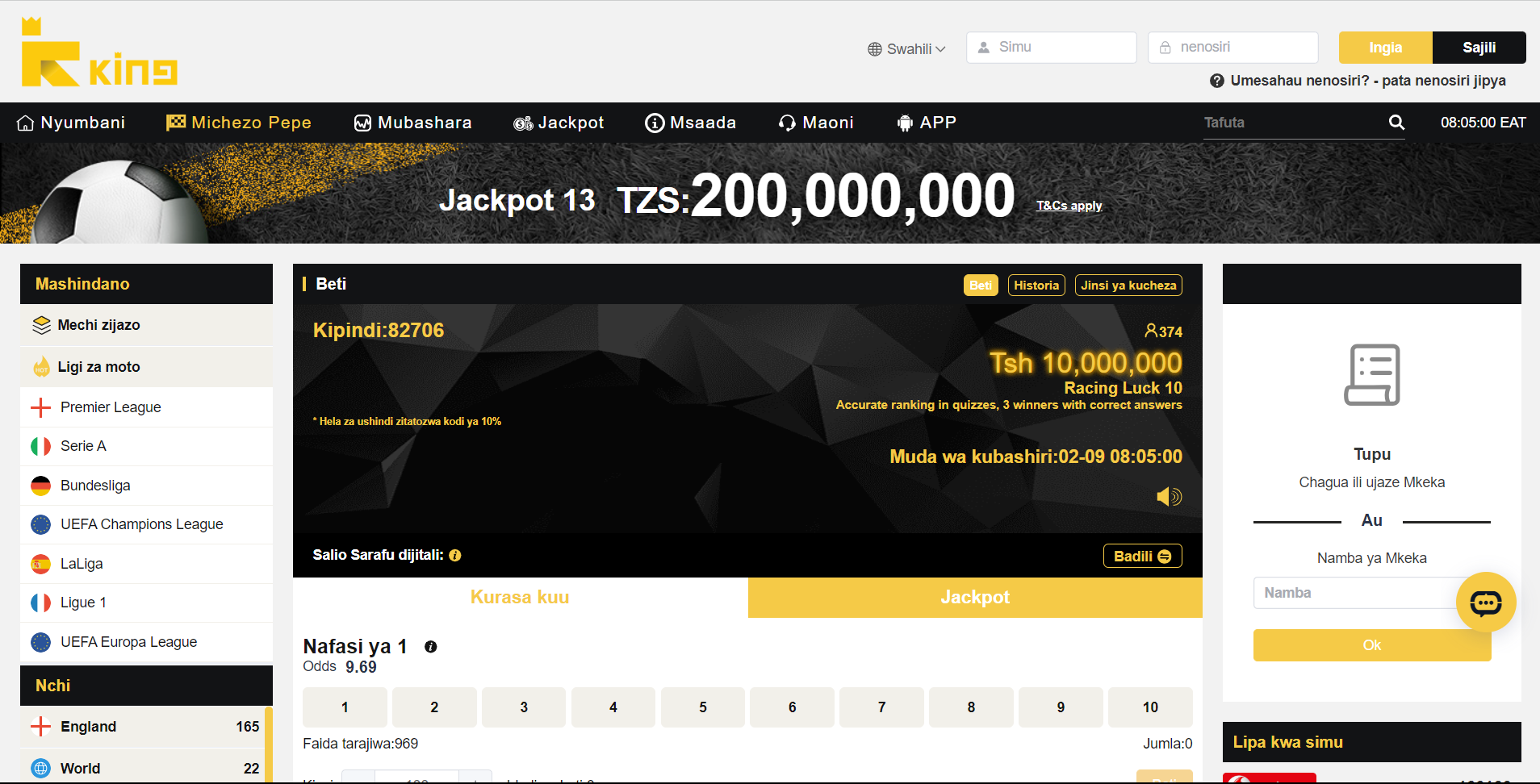 Open Kingbet Tz website homepage