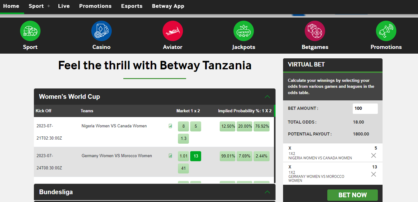 Betway Tanzania bet placement