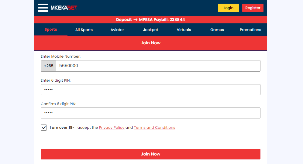 Mkekabet online betting sign-up