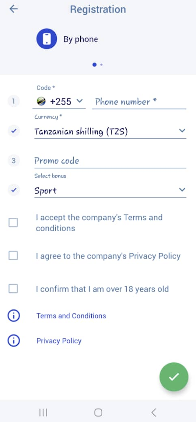 Interface of Paripesa Android  App Tanzania