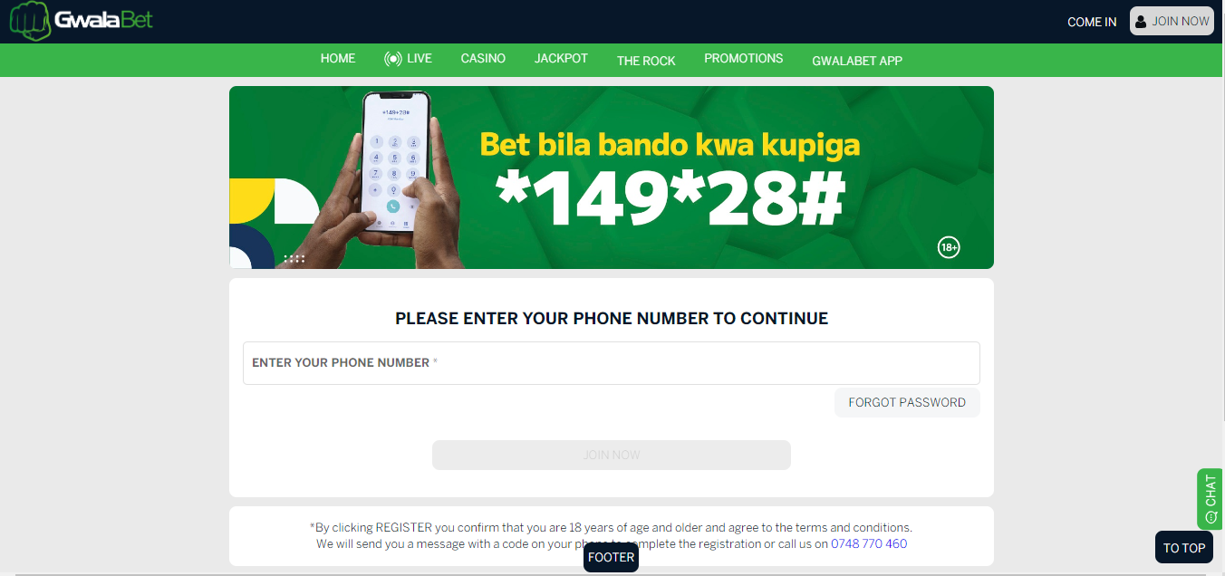 Image shows Gwalabet sport betting registration information